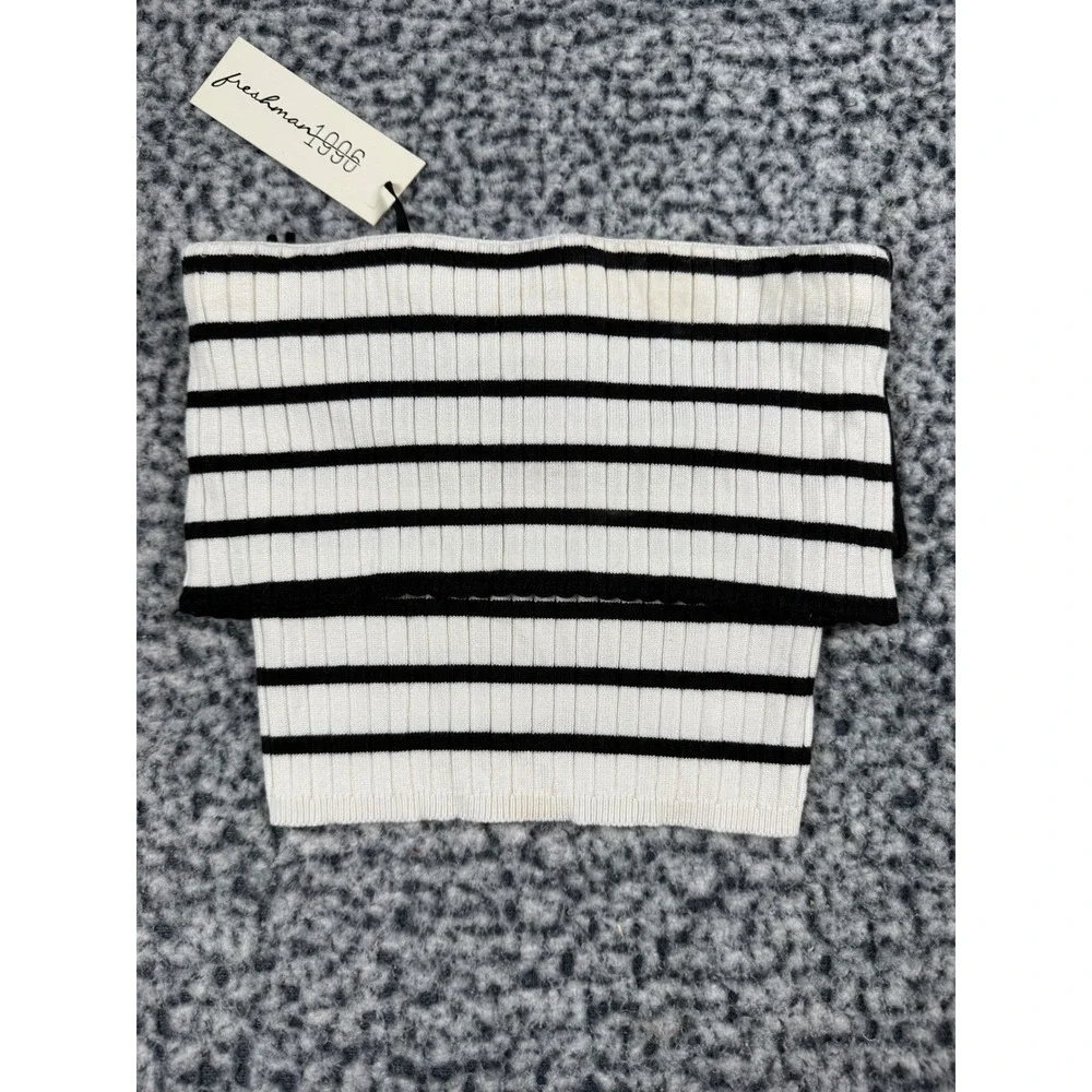 Freshman 1996 Black White Stripe Knit Tube Top Off Shoulder Bardot Size S NWT‎